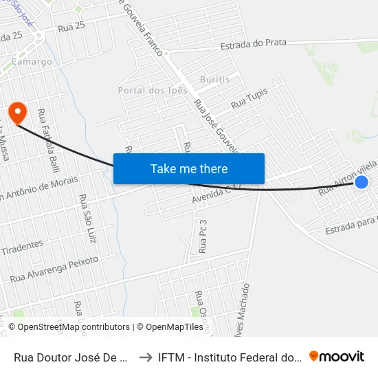 Rua Doutor José De Paula De Castro to IFTM - Instituto Federal do Triângulo Mineiro map