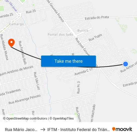 Rua Mário Jacob Yunes to IFTM - Instituto Federal do Triângulo Mineiro map