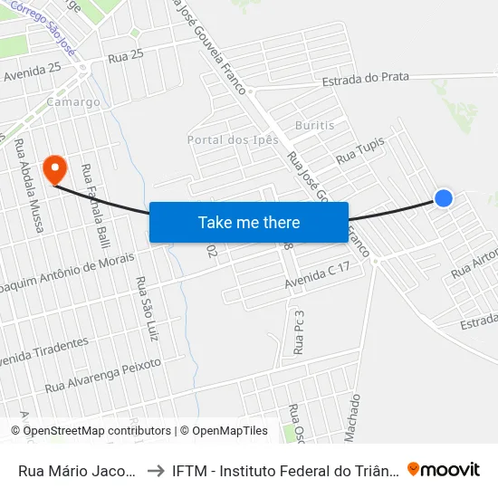Rua Mário Jacob Yunes to IFTM - Instituto Federal do Triângulo Mineiro map