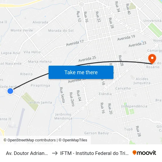 Av. Doutor Adriano Fonseca to IFTM - Instituto Federal do Triângulo Mineiro map