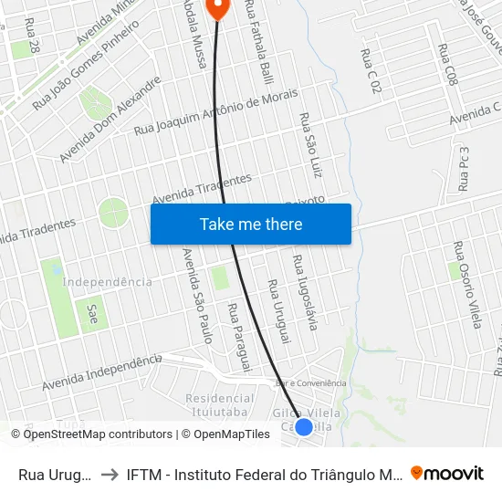 Rua Uruguai to IFTM - Instituto Federal do Triângulo Mineiro map
