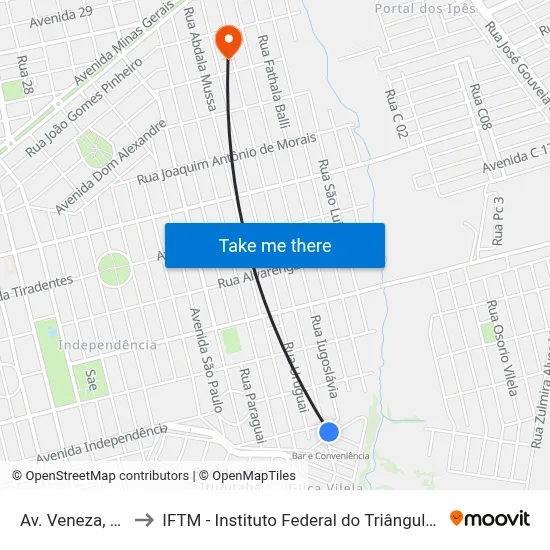 Av. Veneza, 2051 to IFTM - Instituto Federal do Triângulo Mineiro map
