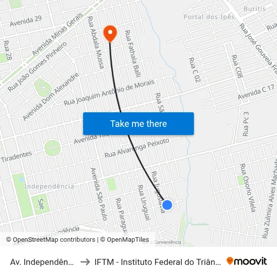 Av. Independência, 583 to IFTM - Instituto Federal do Triângulo Mineiro map