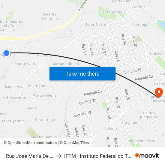 Rua José Maria De Castro, 295 to IFTM - Instituto Federal do Triângulo Mineiro map