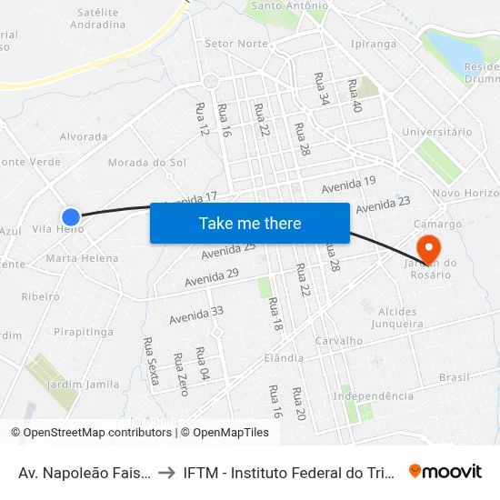 Av. Napoleão Faissol, 1670 to IFTM - Instituto Federal do Triângulo Mineiro map