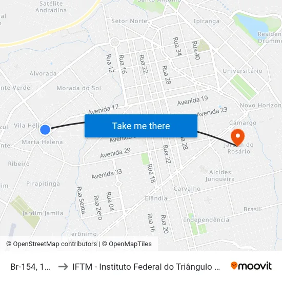 Br-154, 1876 to IFTM - Instituto Federal do Triângulo Mineiro map