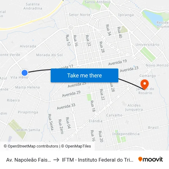 Av. Napoleão Faissol, 1675 to IFTM - Instituto Federal do Triângulo Mineiro map