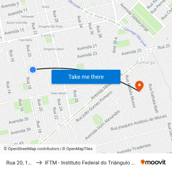 Rua 20, 1760 to IFTM - Instituto Federal do Triângulo Mineiro map