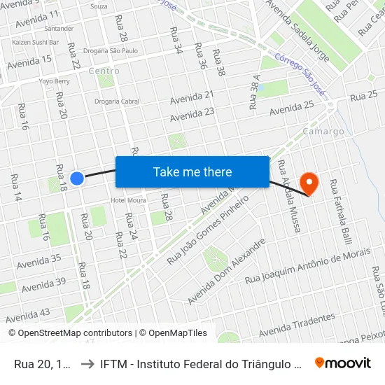 Rua 20, 1964 to IFTM - Instituto Federal do Triângulo Mineiro map