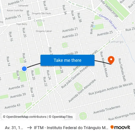Av. 31, 1468 to IFTM - Instituto Federal do Triângulo Mineiro map