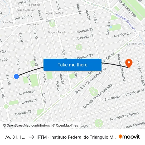 Av. 31, 1734 to IFTM - Instituto Federal do Triângulo Mineiro map