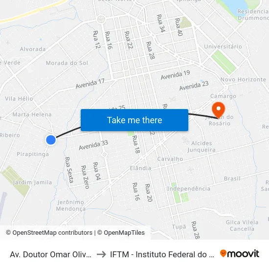 Av. Doutor Omar Oliveira Diniz, 335 to IFTM - Instituto Federal do Triângulo Mineiro map