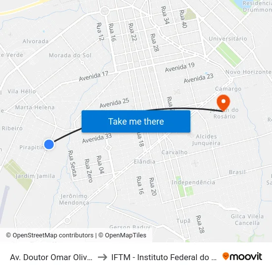 Av. Doutor Omar Oliveira Diniz, 565 to IFTM - Instituto Federal do Triângulo Mineiro map