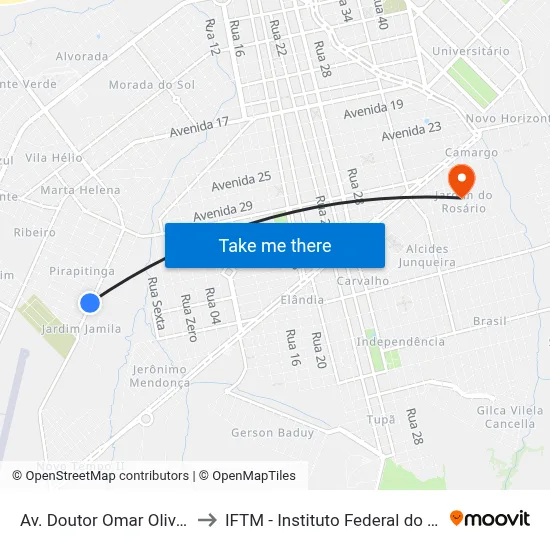 Av. Doutor Omar Oliveira Diniz, 942 to IFTM - Instituto Federal do Triângulo Mineiro map