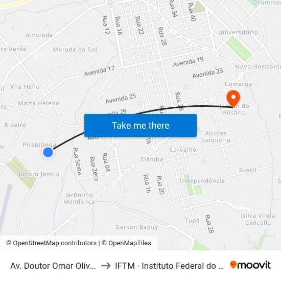 Av. Doutor Omar Oliveira Diniz, 785 to IFTM - Instituto Federal do Triângulo Mineiro map