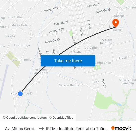 Av. Minas Gerais, 4750 to IFTM - Instituto Federal do Triângulo Mineiro map