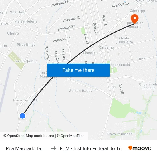 Rua Machado De Assis, 277 to IFTM - Instituto Federal do Triângulo Mineiro map