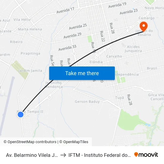 Av. Belarmino Vilela Junqueira, 2505 to IFTM - Instituto Federal do Triângulo Mineiro map