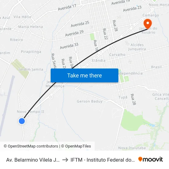 Av. Belarmino Vilela Junqueira, 2705 to IFTM - Instituto Federal do Triângulo Mineiro map