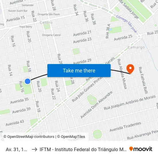 Av. 31, 1475 to IFTM - Instituto Federal do Triângulo Mineiro map