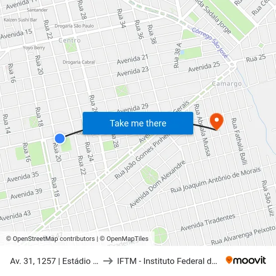Av. 31, 1257 | Estádio Coleto De Paula to IFTM - Instituto Federal do Triângulo Mineiro map