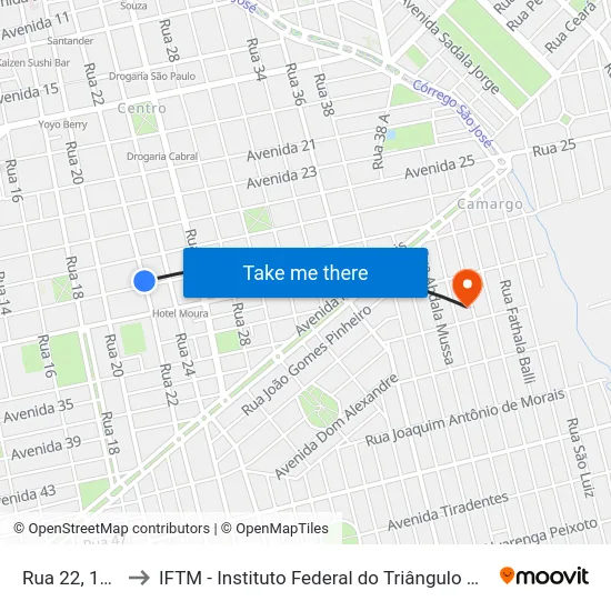 Rua 22, 1589 to IFTM - Instituto Federal do Triângulo Mineiro map