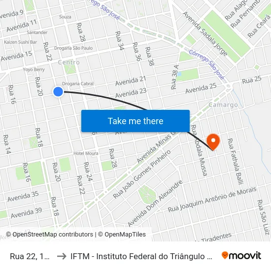 Rua 22, 1161 to IFTM - Instituto Federal do Triângulo Mineiro map
