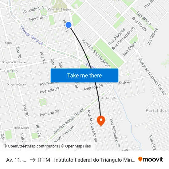 Av. 11, 70 to IFTM - Instituto Federal do Triângulo Mineiro map