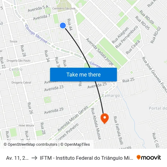 Av. 11, 210 to IFTM - Instituto Federal do Triângulo Mineiro map