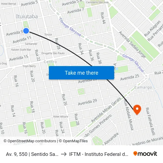Av. 9, 550 | Sentido Satélite Andradina to IFTM - Instituto Federal do Triângulo Mineiro map