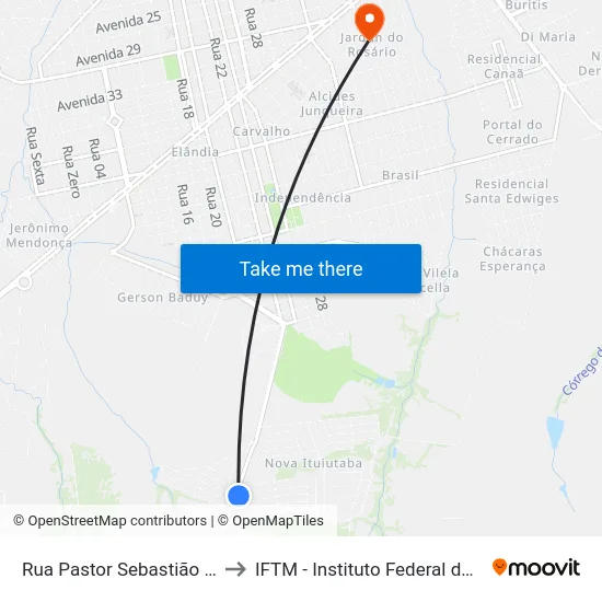 Rua Pastor Sebastião Pereira Da Silva to IFTM - Instituto Federal do Triângulo Mineiro map