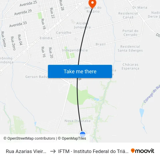 Rua Azarias Vieira Arantes to IFTM - Instituto Federal do Triângulo Mineiro map