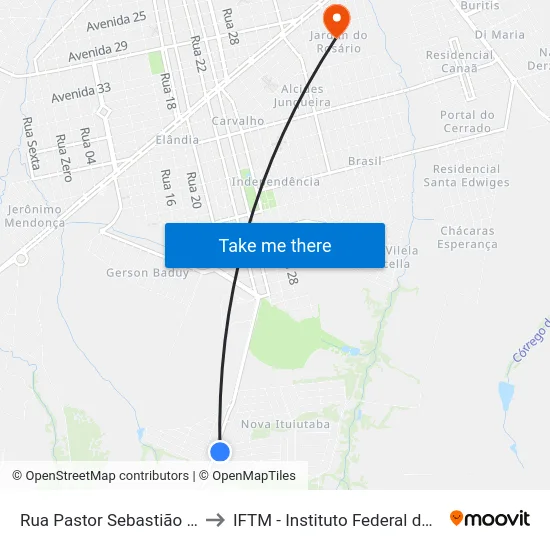 Rua Pastor Sebastião Pereira Da Silva to IFTM - Instituto Federal do Triângulo Mineiro map