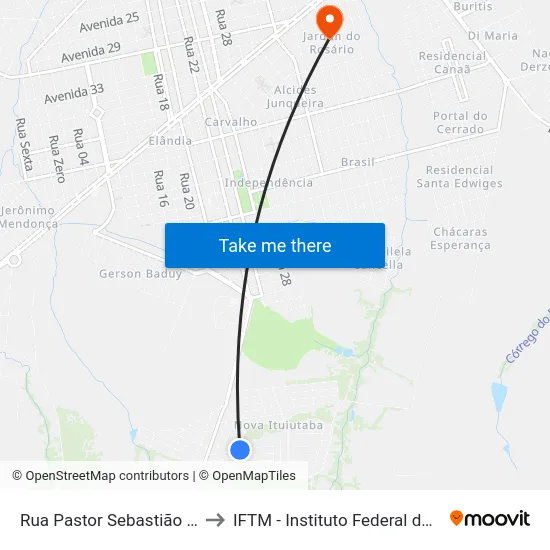Rua Pastor Sebastião Pereira Da Silva to IFTM - Instituto Federal do Triângulo Mineiro map