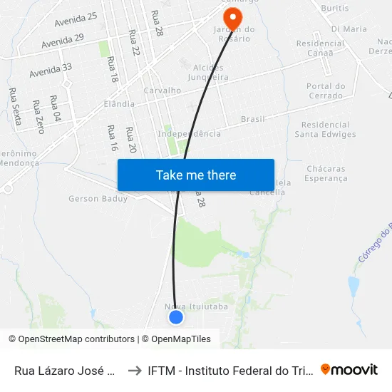Rua Lázaro José Dos Santos to IFTM - Instituto Federal do Triângulo Mineiro map