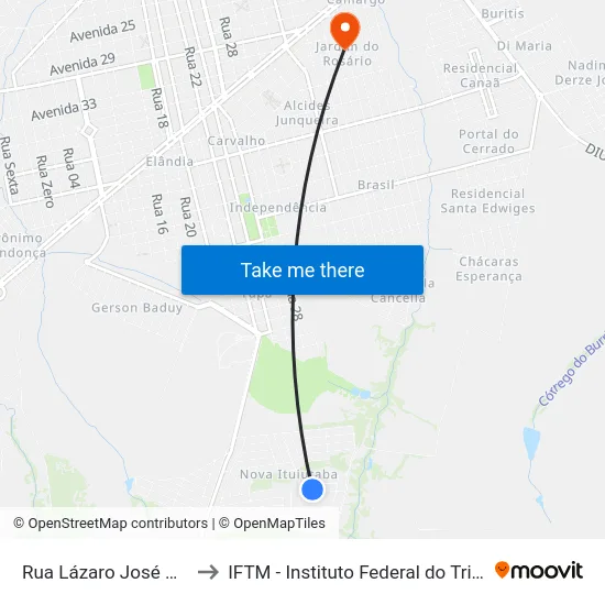Rua Lázaro José Dos Santos to IFTM - Instituto Federal do Triângulo Mineiro map