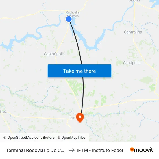Terminal Rodoviário De Cachoeira Dourada De Minas to IFTM - Instituto Federal do Triângulo Mineiro map