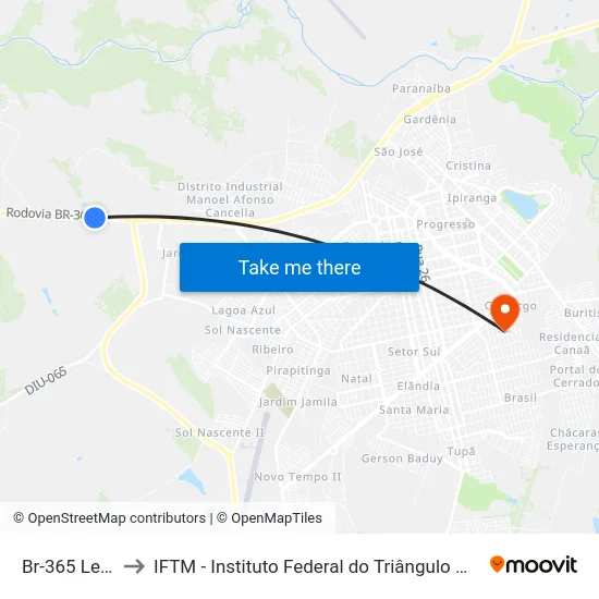 Br-365 Leste to IFTM - Instituto Federal do Triângulo Mineiro map