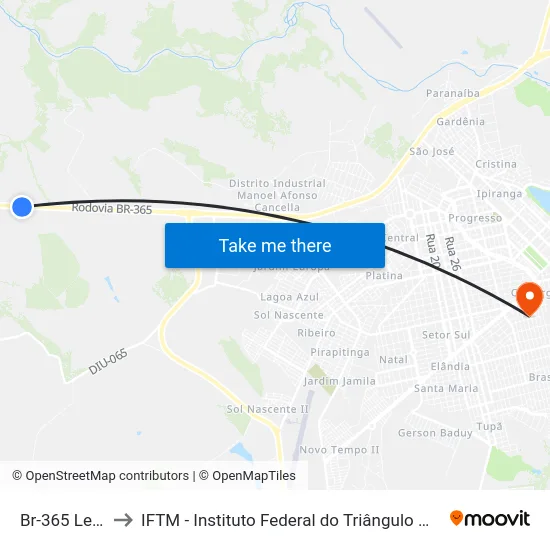 Br-365 Leste to IFTM - Instituto Federal do Triângulo Mineiro map