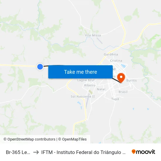 Br-365 Leste to IFTM - Instituto Federal do Triângulo Mineiro map