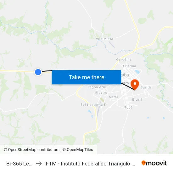 Br-365 Leste to IFTM - Instituto Federal do Triângulo Mineiro map