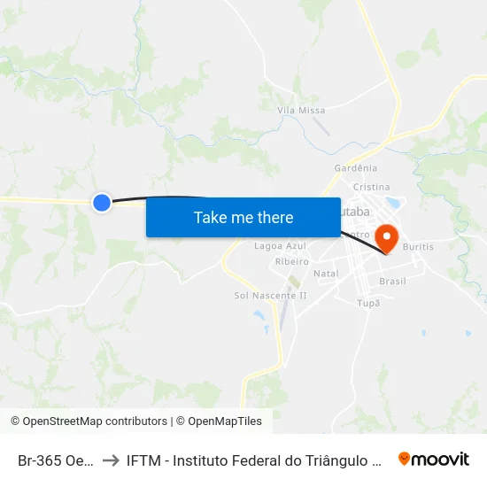 Br-365 Oeste to IFTM - Instituto Federal do Triângulo Mineiro map