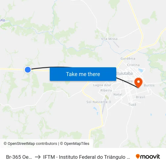 Br-365 Oeste to IFTM - Instituto Federal do Triângulo Mineiro map