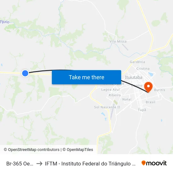 Br-365 Oeste to IFTM - Instituto Federal do Triângulo Mineiro map
