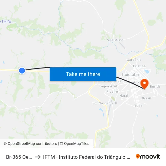 Br-365 Oeste to IFTM - Instituto Federal do Triângulo Mineiro map