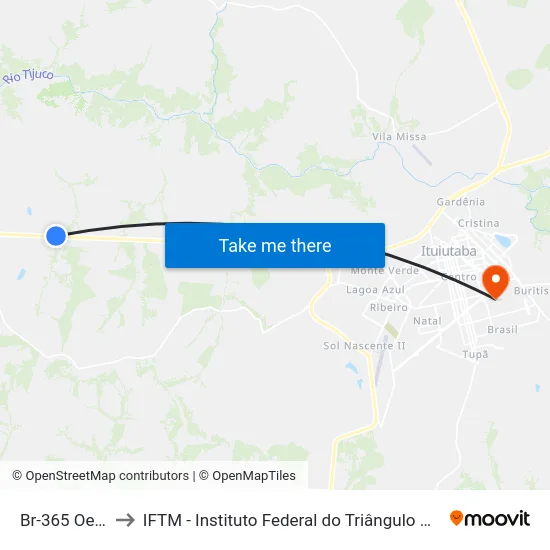 Br-365 Oeste to IFTM - Instituto Federal do Triângulo Mineiro map