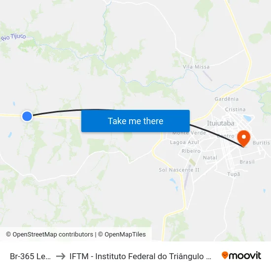 Br-365 Leste to IFTM - Instituto Federal do Triângulo Mineiro map