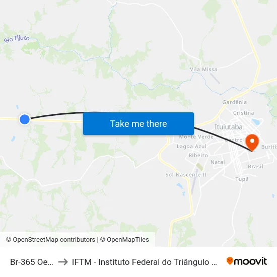 Br-365 Oeste to IFTM - Instituto Federal do Triângulo Mineiro map