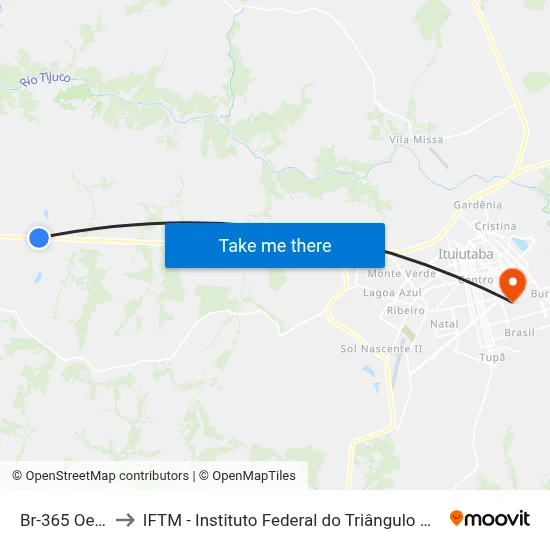 Br-365 Oeste to IFTM - Instituto Federal do Triângulo Mineiro map