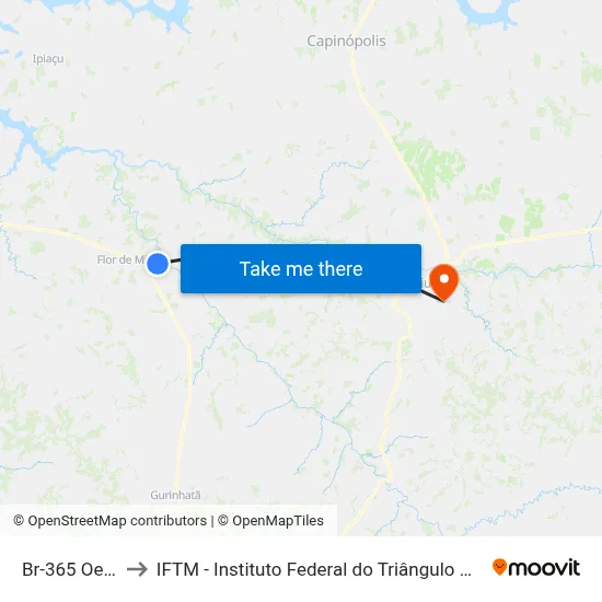 Br-365 Oeste to IFTM - Instituto Federal do Triângulo Mineiro map